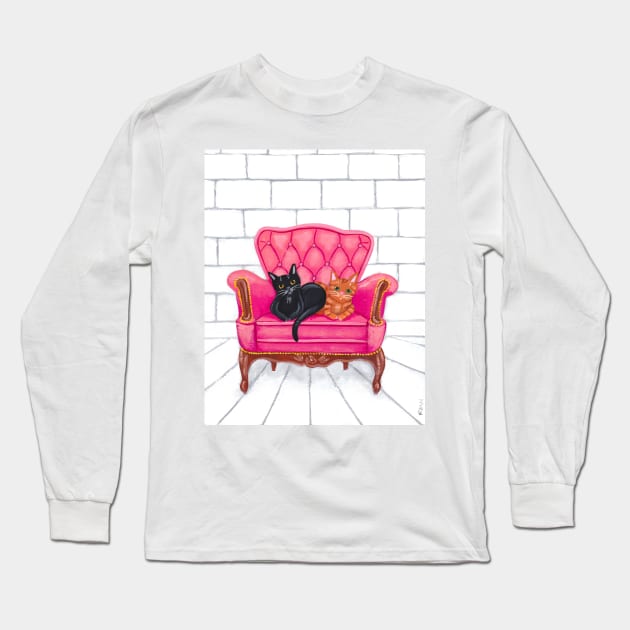 The Cats Favorite Pink Chair Long Sleeve T-Shirt by KilkennyCat Art